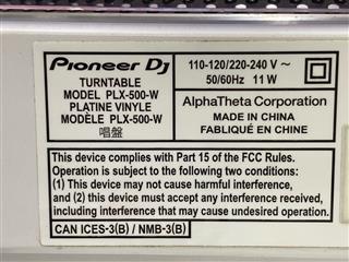 Pioneer DJ PLX-500 White Direct-Drive Vinyl Turntable